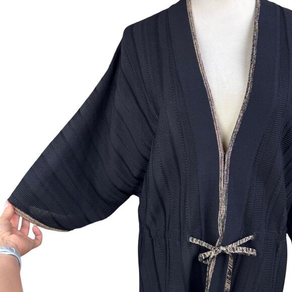 Exclusivley Misook Black Textured Knit Gold Trim Layering Cardigan Sweater - Picture 9 of 11